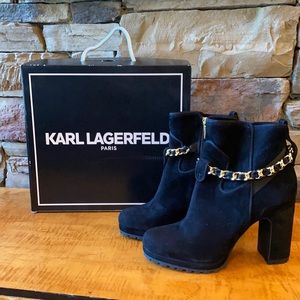 Karl Lagerfeld Black Chained Ankle Boots. Never Worn. Size 9.